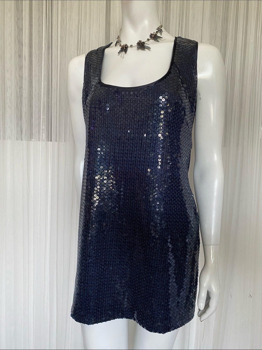 Sleeveless Navy/Black Sequin Shift Mini Dress by Imperial! Size M